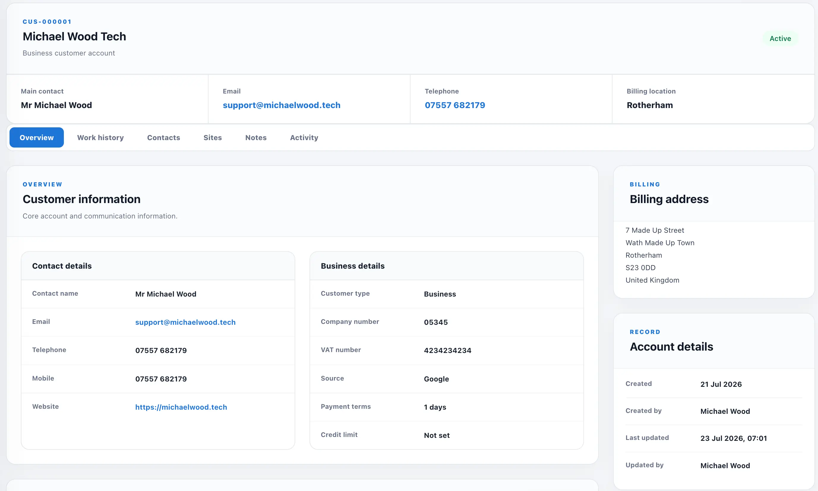 ServiceFlowOS customer record