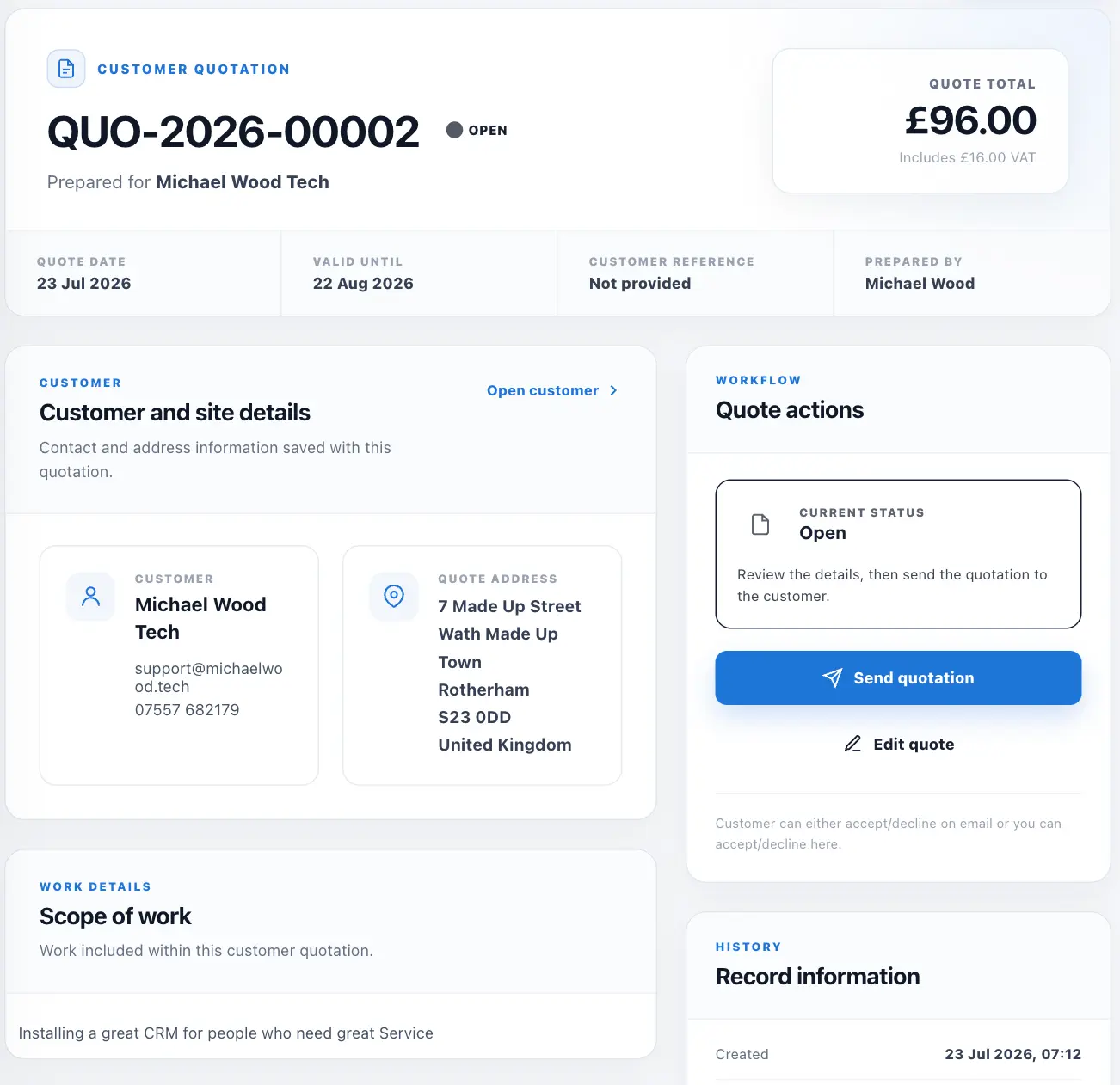 Creating a quote using ServiceFlowOS on an iPad