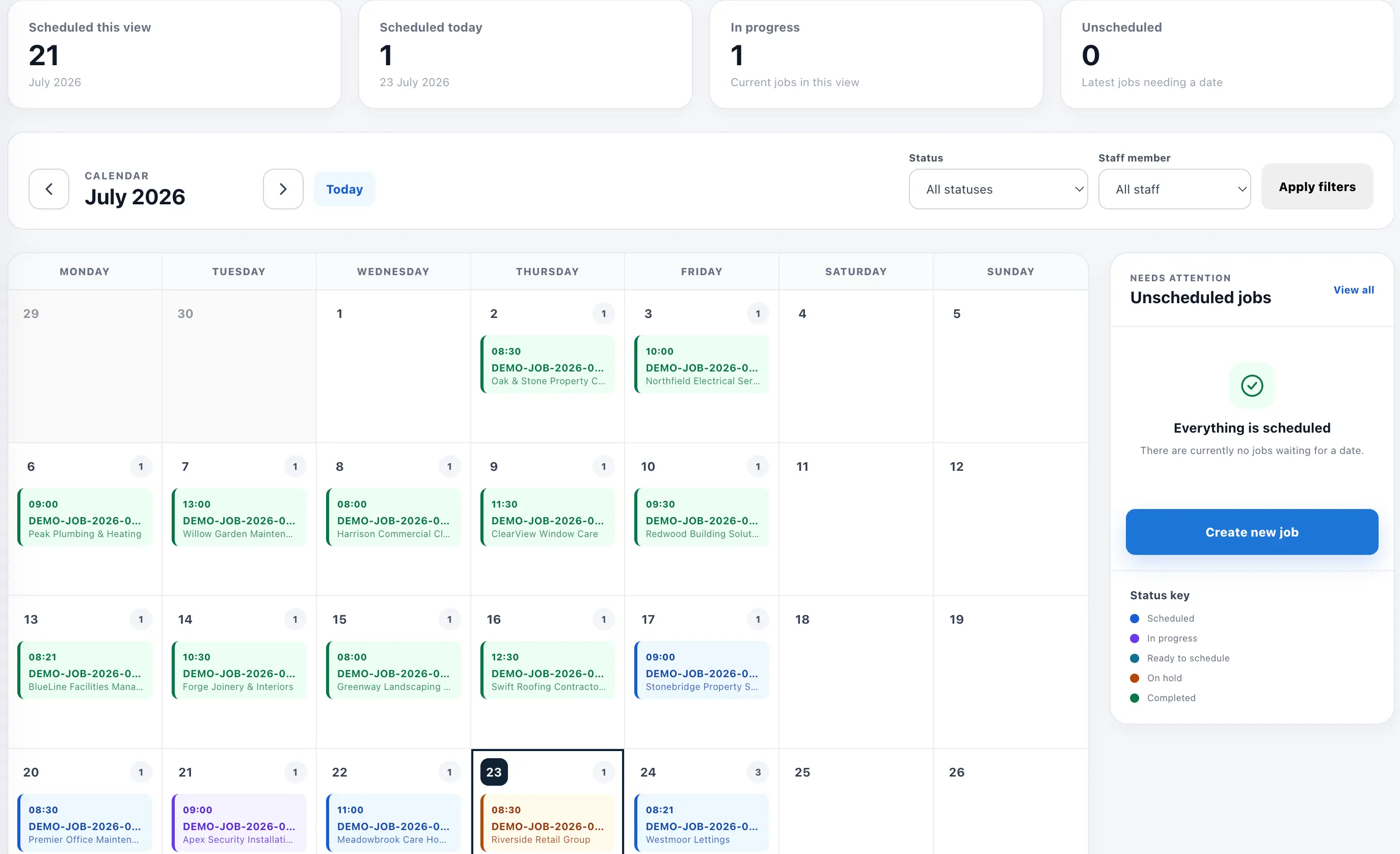 ServiceFlowOS jobs schedule